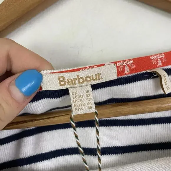 BARBOUR navy white stripe long sleeve cotton shirt sz 12 - Picture 5 of 8